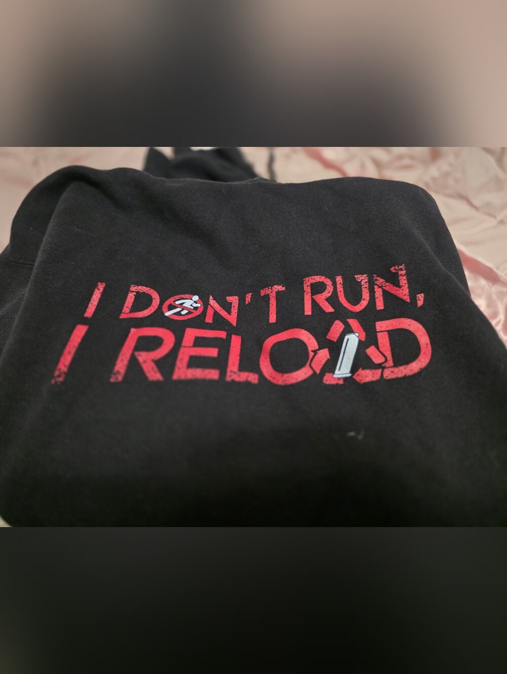 Grunt Style Black Crewneck Sweater with Red 'I Don't Run, I Reload' Graphic